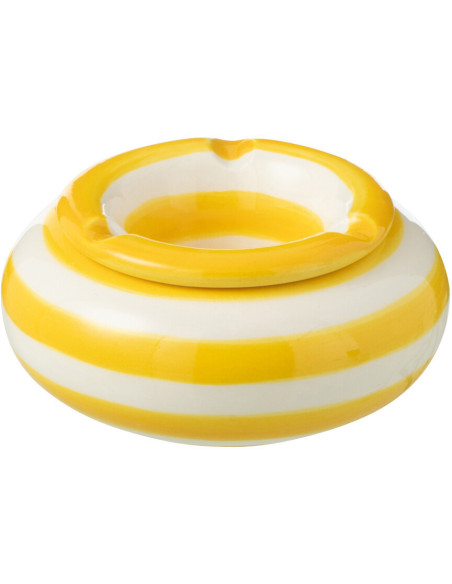 Petit Cendrier original 11 cm en Céramique Jaune Blanc Motif lignes Granada - 1