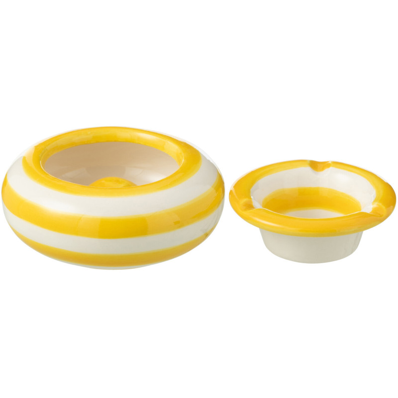 Petit Cendrier original 11 cm en Céramique Jaune Blanc Motif lignes Granada - 2