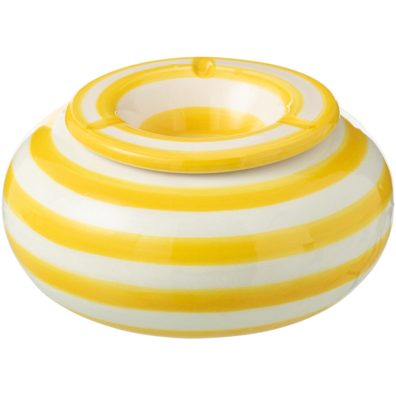 Cendrier original 14 cm en Céramique Jaune Blanc Motif lignes Granada - 1