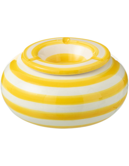 Cendrier original 14 cm en Céramique Jaune Blanc Motif lignes Granada - 1