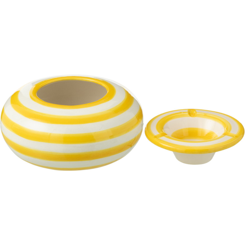 Cendrier original 14 cm en Céramique Jaune Blanc Motif lignes Granada - 2