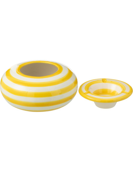 Cendrier original 14 cm en Céramique Jaune Blanc Motif lignes Granada - 2