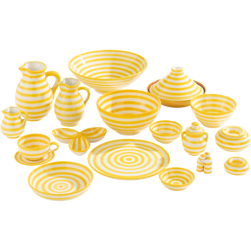 Cendrier original 14 cm en Céramique Jaune Blanc Motif lignes Granada - 3