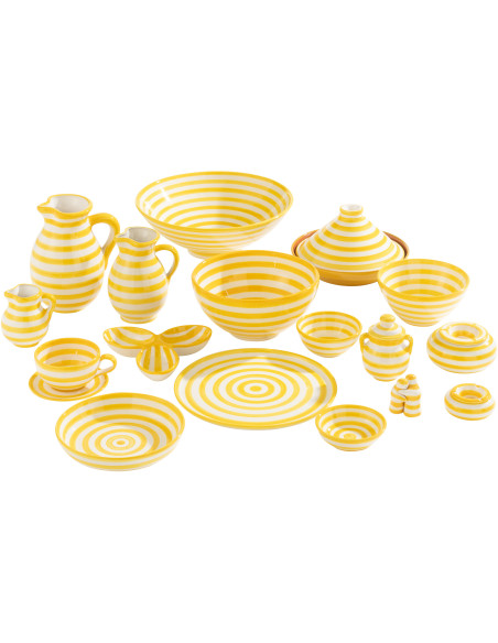 Cendrier original 14 cm en Céramique Jaune Blanc Motif lignes Granada - 3