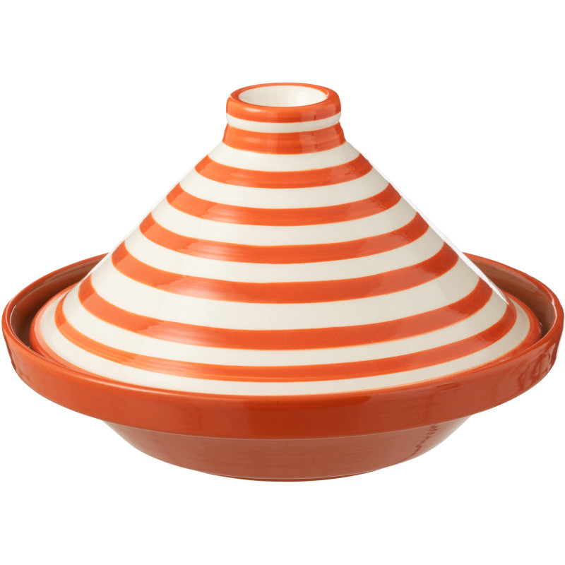 Plat à Tajine original 20 cm en Céramique Orange Blanc Motif lignes Granada - 1