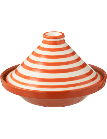 Plat à Tajine original 20 cm en Céramique Orange Blanc Motif lignes Granada - 1