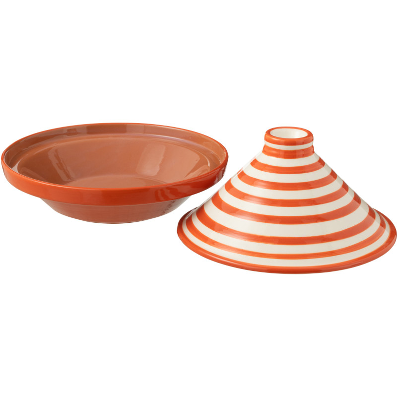 Plat à Tajine original 20 cm en Céramique Orange Blanc Motif lignes Granada - 2