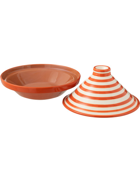 Plat à Tajine original 20 cm en Céramique Orange Blanc Motif lignes Granada - 2