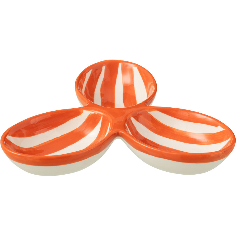 Plat à apéro 3 bols en Céramique Orange Blanc Motif lignes Granada - 1