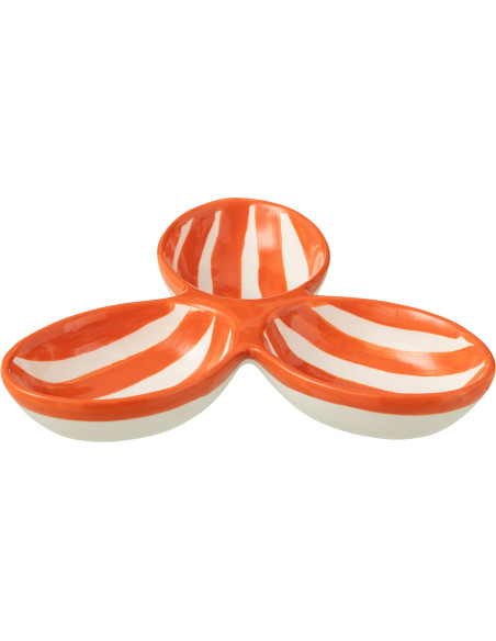 Plat à apéro 3 bols en Céramique Orange Blanc Motif lignes Granada - 1