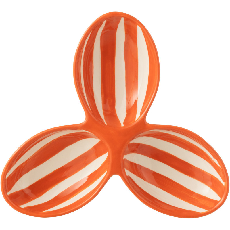 Plat à apéro 3 bols en Céramique Orange Blanc Motif lignes Granada - 2