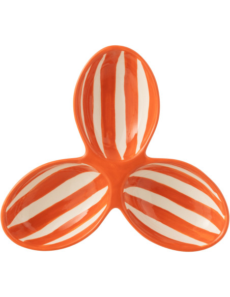 Plat à apéro 3 bols en Céramique Orange Blanc Motif lignes Granada - 2