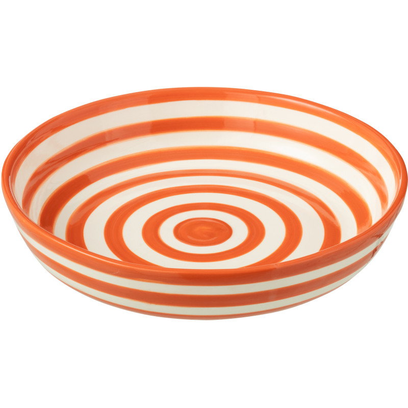 Plat original rond 25 cm en Céramique Orange Blanc Motif lignes Granada - 1