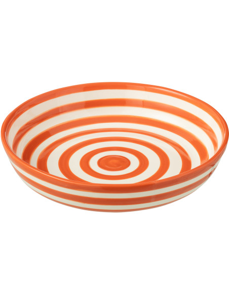 Plat original rond 25 cm en Céramique Orange Blanc Motif lignes Granada - 1