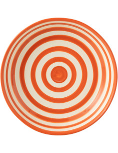 Plat original rond 25 cm en Céramique Orange Blanc Motif lignes Granada - 1 2