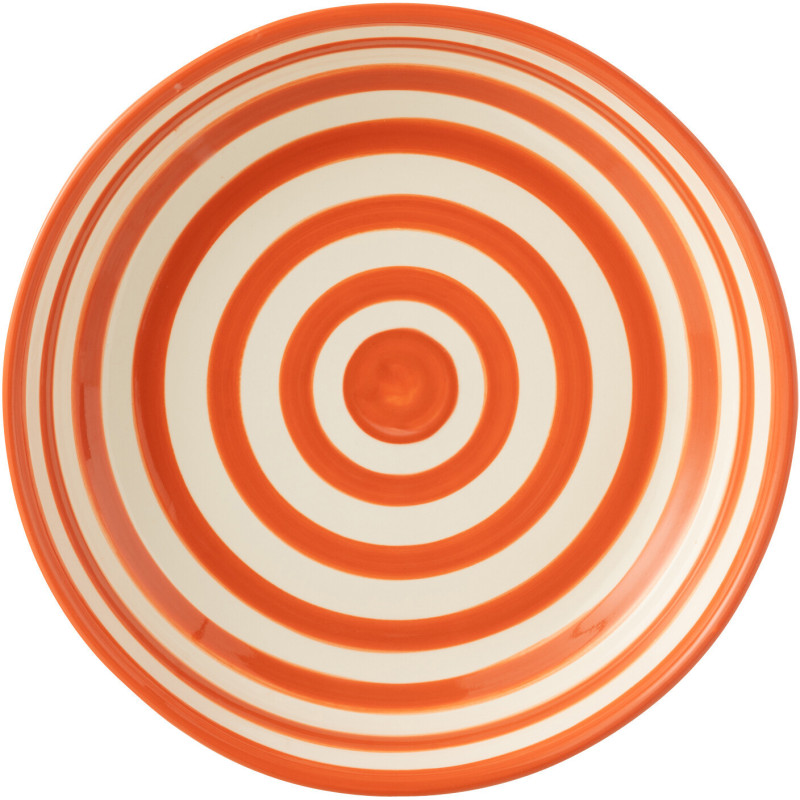 Plat original rond 25 cm en Céramique Orange Blanc Motif lignes Granada - 2