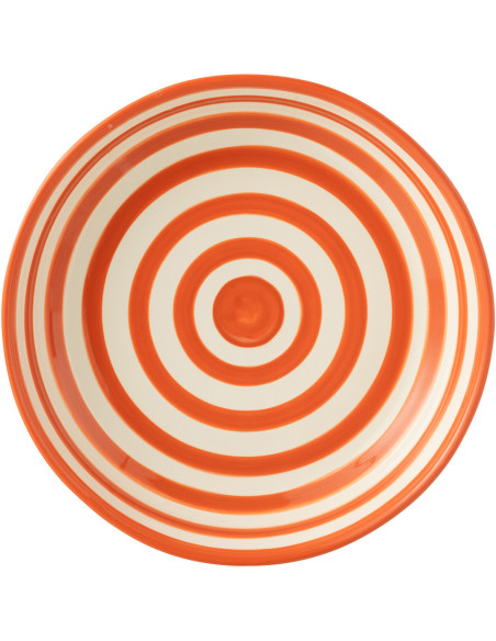 Plat original rond 25 cm en Céramique Orange Blanc Motif lignes Granada - 2