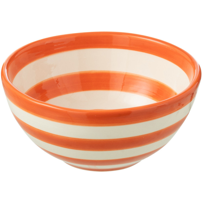 Petit Bol rond 14 cm en Céramique Orange Blanc Motif lignes Granada - 1