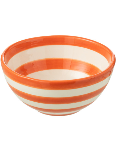 Petit Bol rond 14 cm en Céramique Orange Blanc Motif lignes Granada - 1