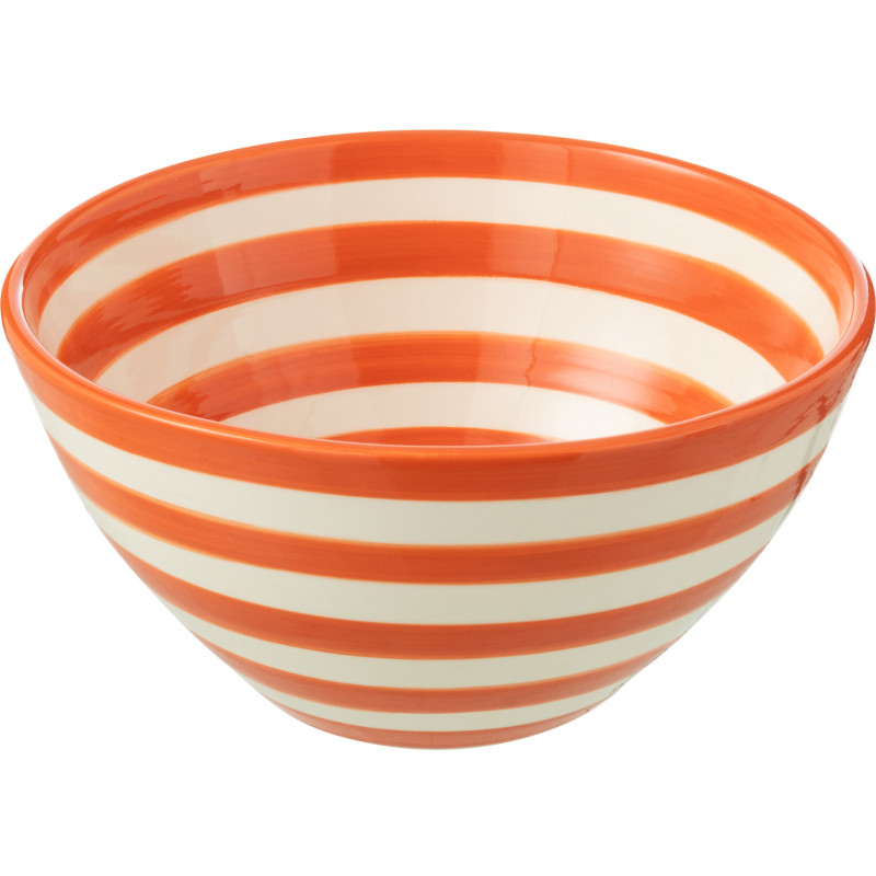 Grand Bol rond 22 cm en Céramique Orange Blanc Motif lignes Granada - 1