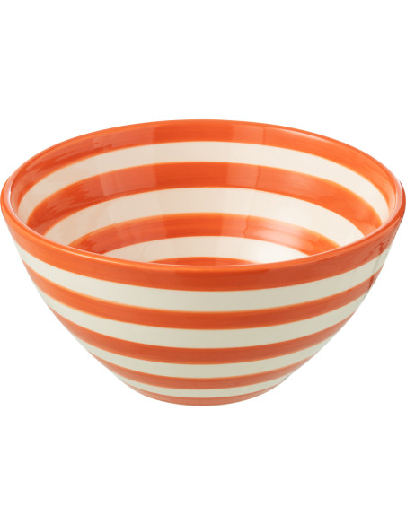 Grand Bol rond 22 cm en Céramique Orange Blanc Motif lignes Granada - 1
