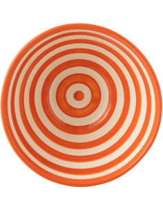 Grand Bol rond 22 cm en Céramique Orange Blanc Motif lignes Granada - 1 2