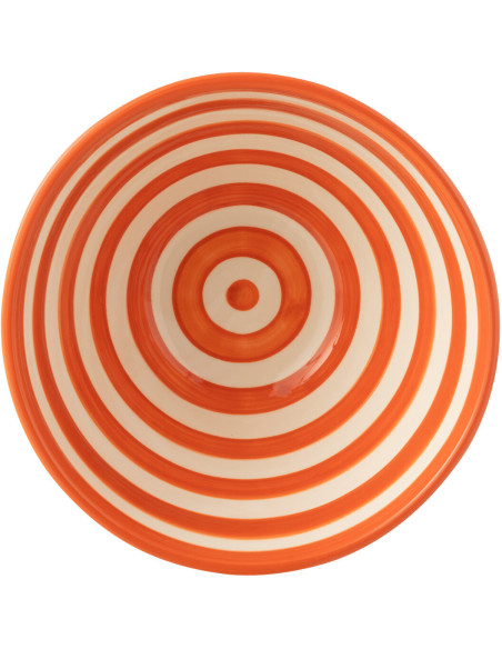 Grand Bol rond 22 cm en Céramique Orange Blanc Motif lignes Granada - 2