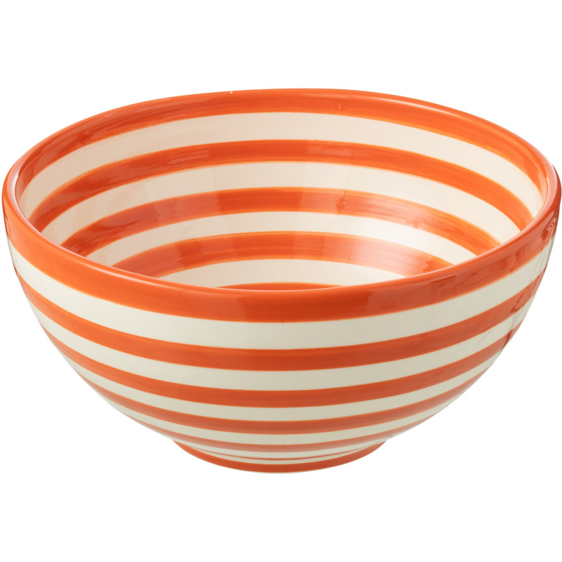 Saladier original rond 28 cm en Céramique Orange Blanc Motif lignes Granada - 1