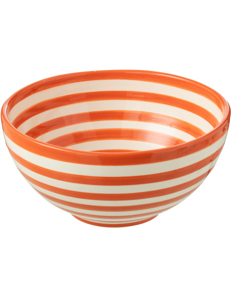 Saladier original rond 28 cm en Céramique Orange Blanc Motif lignes Granada - 1