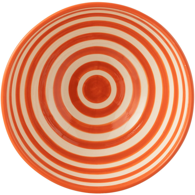 Saladier original rond 28 cm en Céramique Orange Blanc Motif lignes Granada - 2