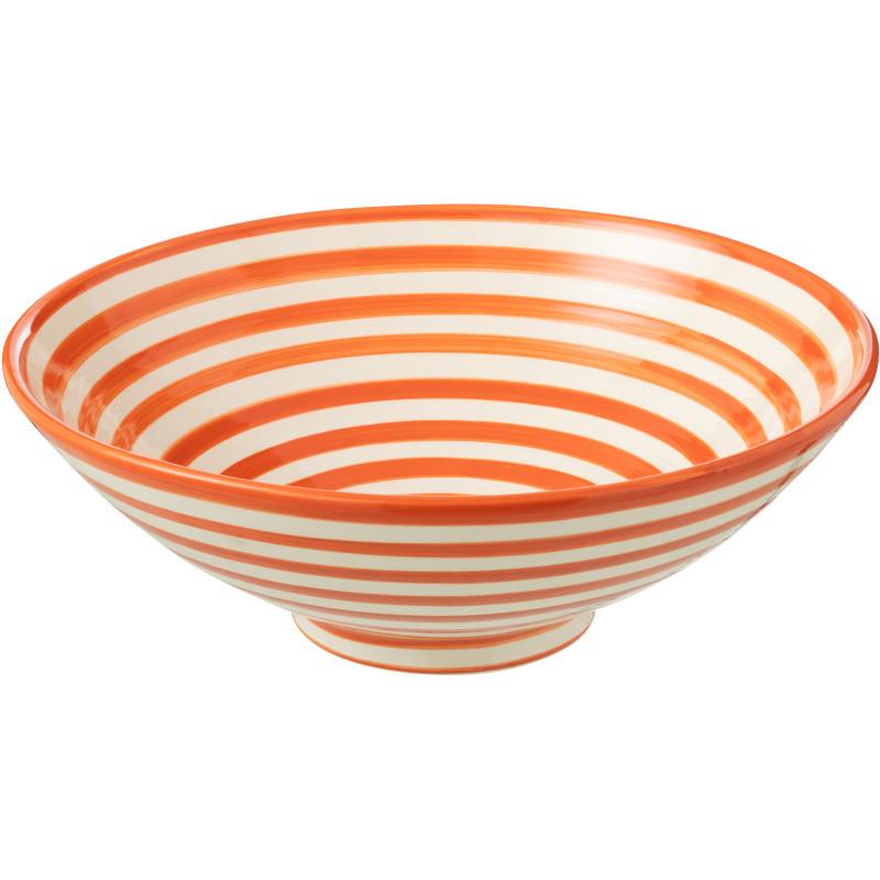 Grand Saladier rond 40 cm en Céramique Orange Blanc Motif lignes Granada - 1