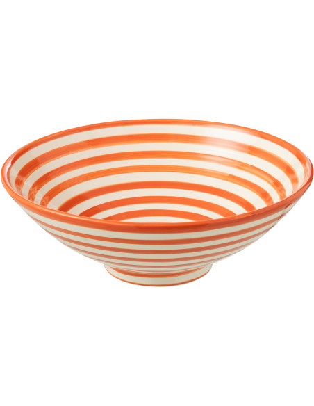 Grand Saladier rond 40 cm en Céramique Orange Blanc Motif lignes Granada - 1