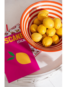 Grand Saladier rond 40 cm en Céramique Orange Blanc Motif lignes Granada - 1 2