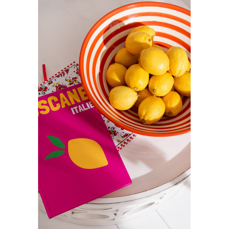 Grand Saladier rond 40 cm en Céramique Orange Blanc Motif lignes Granada - 2