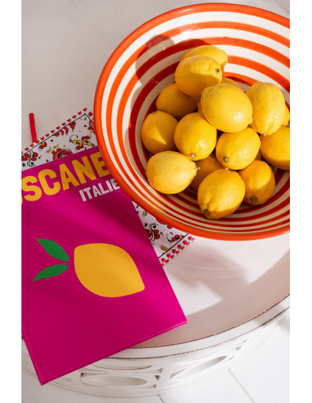 Grand Saladier rond 40 cm en Céramique Orange Blanc Motif lignes Granada - 2