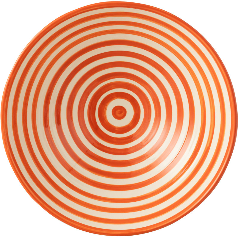 Grand Saladier rond 40 cm en Céramique Orange Blanc Motif lignes Granada - 3