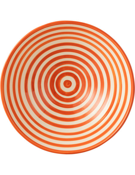 Grand Saladier rond 40 cm en Céramique Orange Blanc Motif lignes Granada - 3