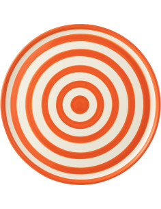 Grand Plat original rond 34 cm en Céramique Orange Blanc Motif lignes Granada - 1 2