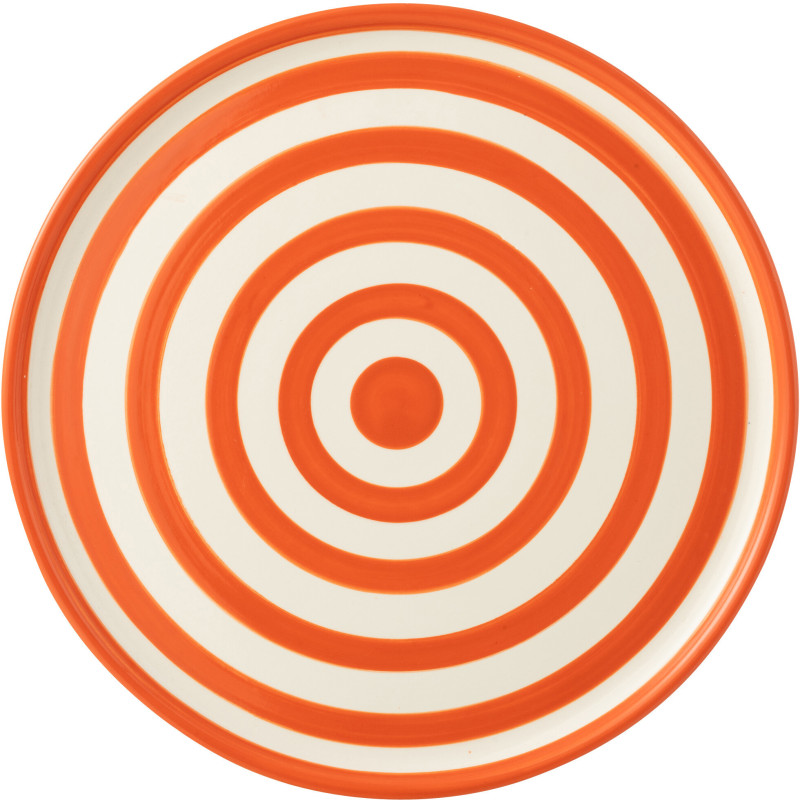 Grand Plat original rond 34 cm en Céramique Orange Blanc Motif lignes Granada - 2