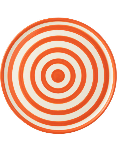 Grand Plat original rond 34 cm en Céramique Orange Blanc Motif lignes Granada - 2