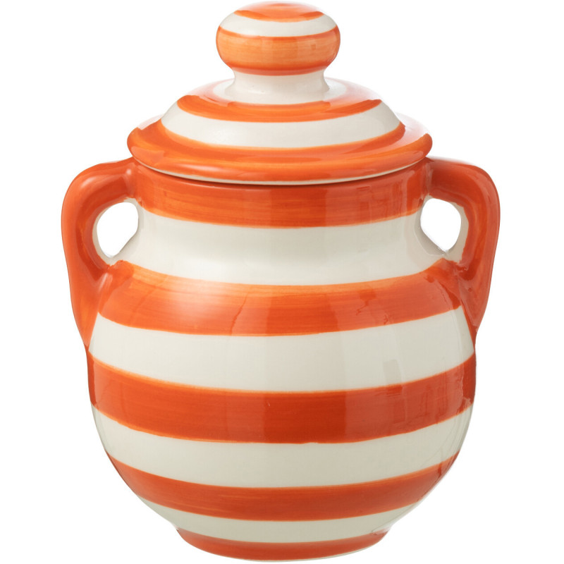 Pot de rangement avec couvercle Hauteur 21 cm en Céramique Orange Blanc Motif lignes Granada - 1