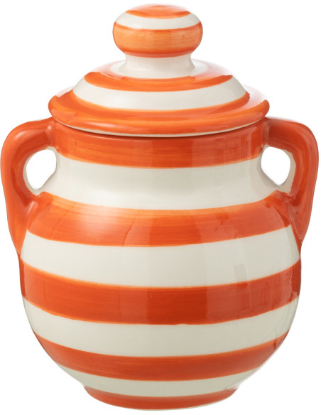 Pot de rangement avec couvercle Hauteur 21 cm en Céramique Orange Blanc Motif lignes Granada - 1