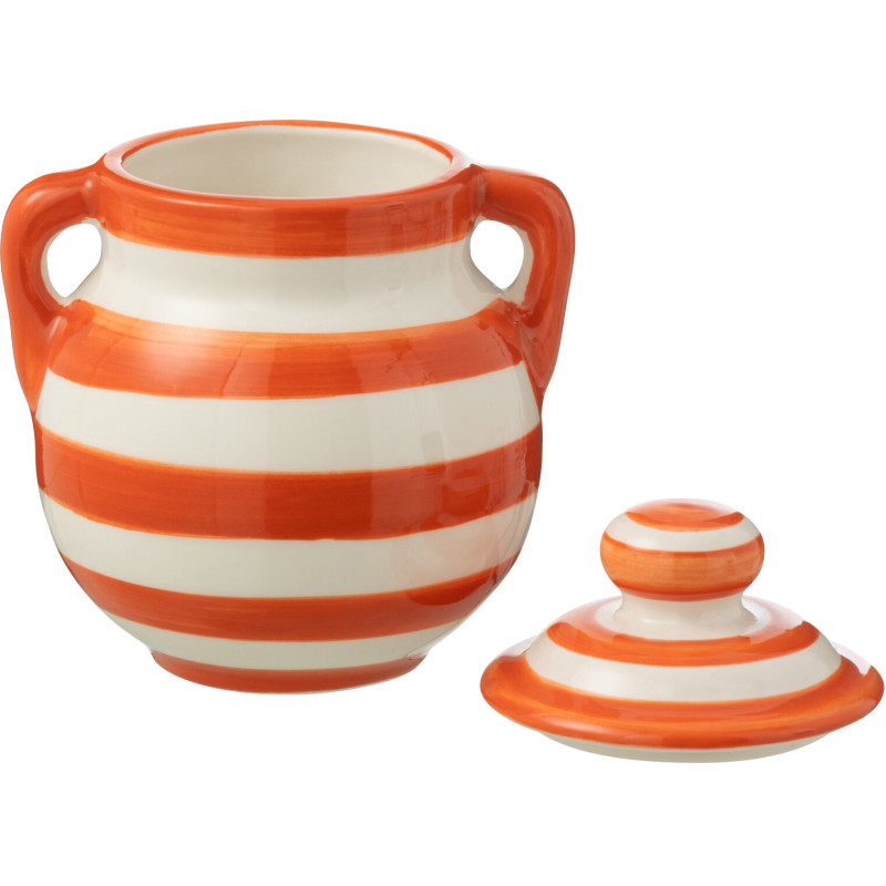 Pot de rangement avec couvercle Hauteur 21 cm en Céramique Orange Blanc Motif lignes Granada - 2