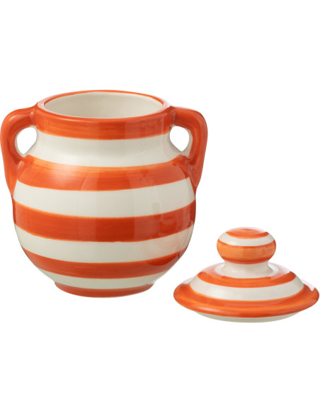Pot de rangement avec couvercle Hauteur 21 cm en Céramique Orange Blanc Motif lignes Granada - 2