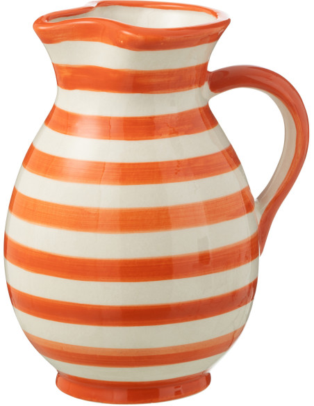 Pichet original 1,6 Litre en Céramique Orange Blanc Motif lignes Granada - 1