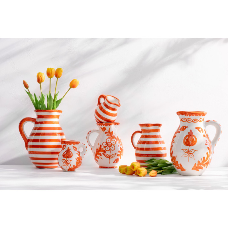 Pichet original 1,6 Litre en Céramique Orange Blanc Motif lignes Granada - 2