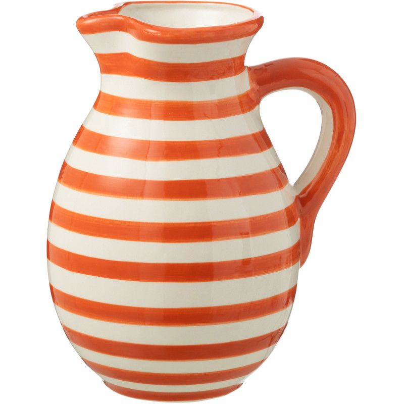 Grand Pichet original 3,3 Litre en Céramique Orange Blanc Motif lignes Granada - 1