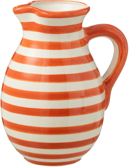 Grand Pichet original 3,3 Litre en Céramique Orange Blanc Motif lignes Granada - 1