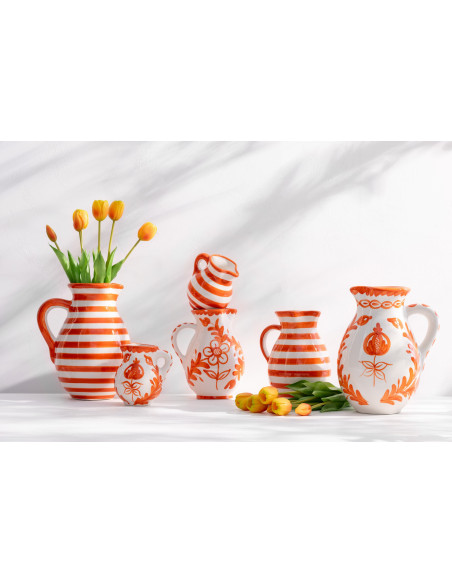 Grand Pichet original 3,3 Litre en Céramique Orange Blanc Motif lignes Granada - 2