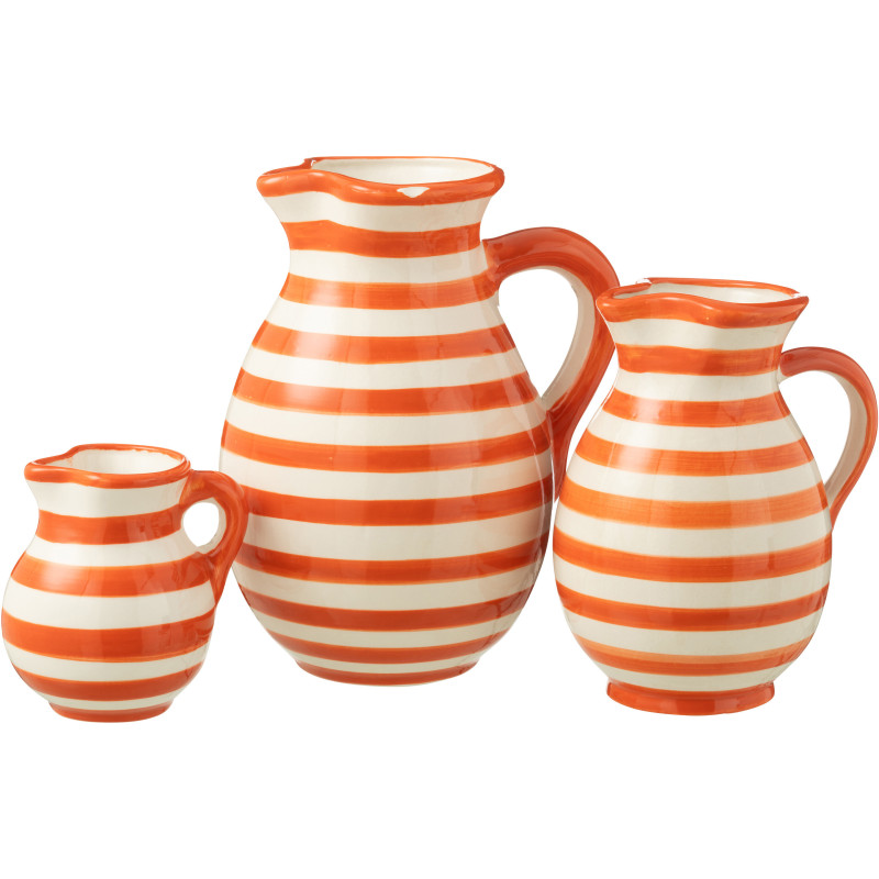 Grand Pichet original 3,3 Litre en Céramique Orange Blanc Motif lignes Granada - 3